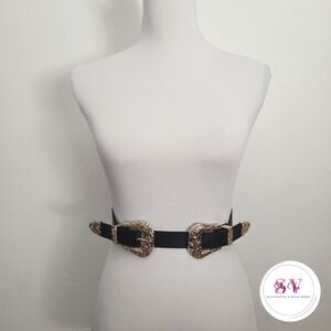 Stretchy Black Double Textured Buckle Belt